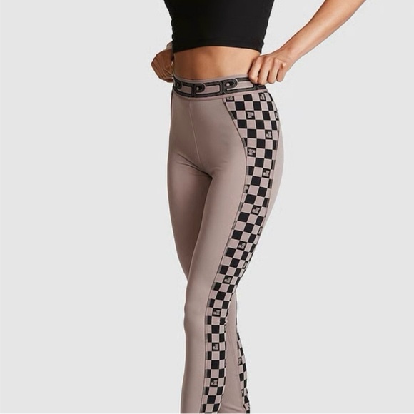 PINK Victorias Secret Active Checkered leggings Black and Brown XXL EUC - Picture 1 of 12